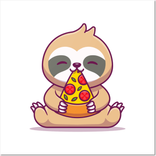 Cute Sloth Eating Pizza Posters and Art